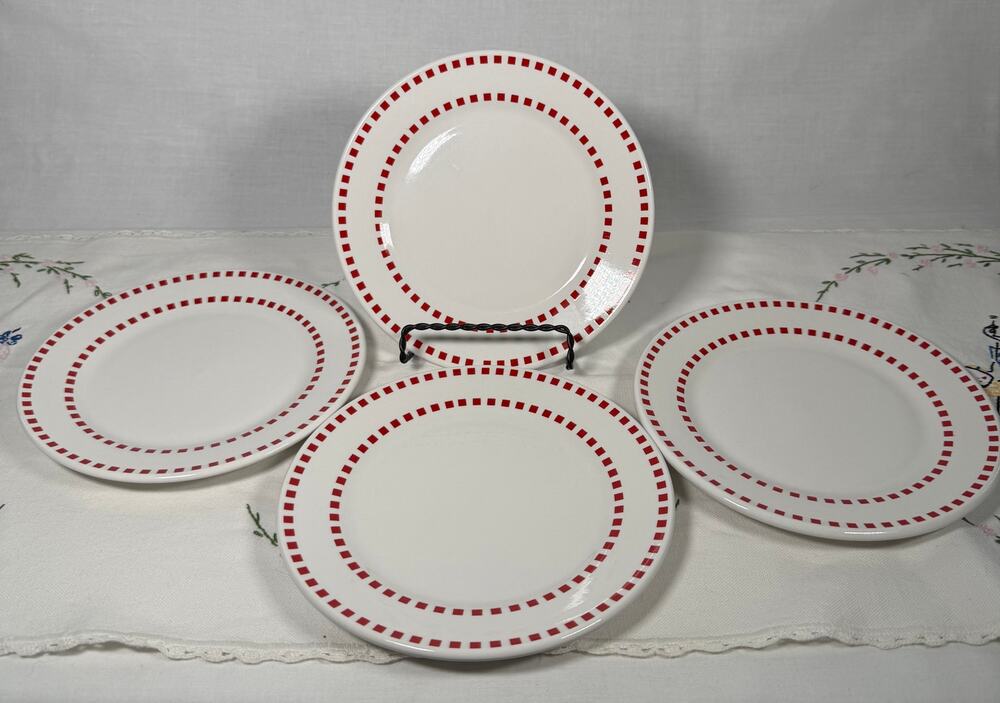 Vintage Totally Today Red Geometric Salad Plates Set of 4 7" White China